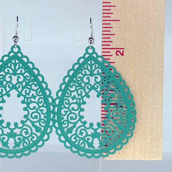 Carved Water Drop Dangle Elegant Bohemian Copper Earrings - Picture 2 of 2